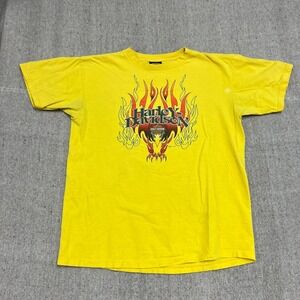 Vintage Harley Davidson Shirt Mens XL Yellow 2000s Flame Charlotte